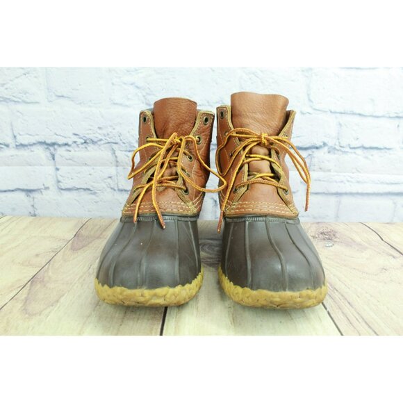 LL Bean Brown Waterproof Unlined Padded Collar Leather Duck Boots Size 6 M - Picture 4 of 9